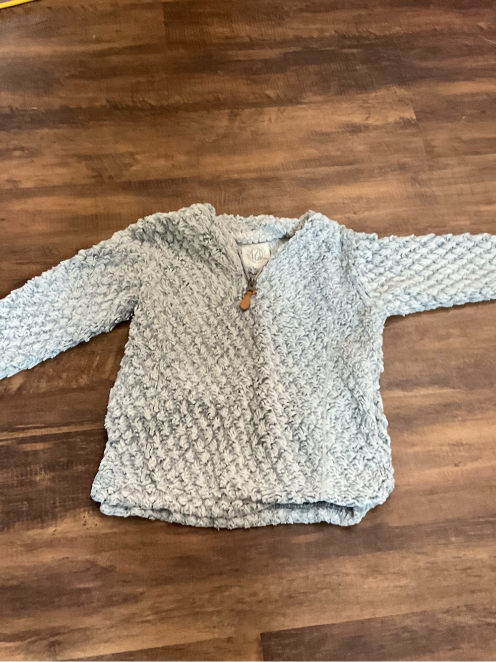 Izod Plush Quarter-Zip Hoodie in Light Gray and Cream